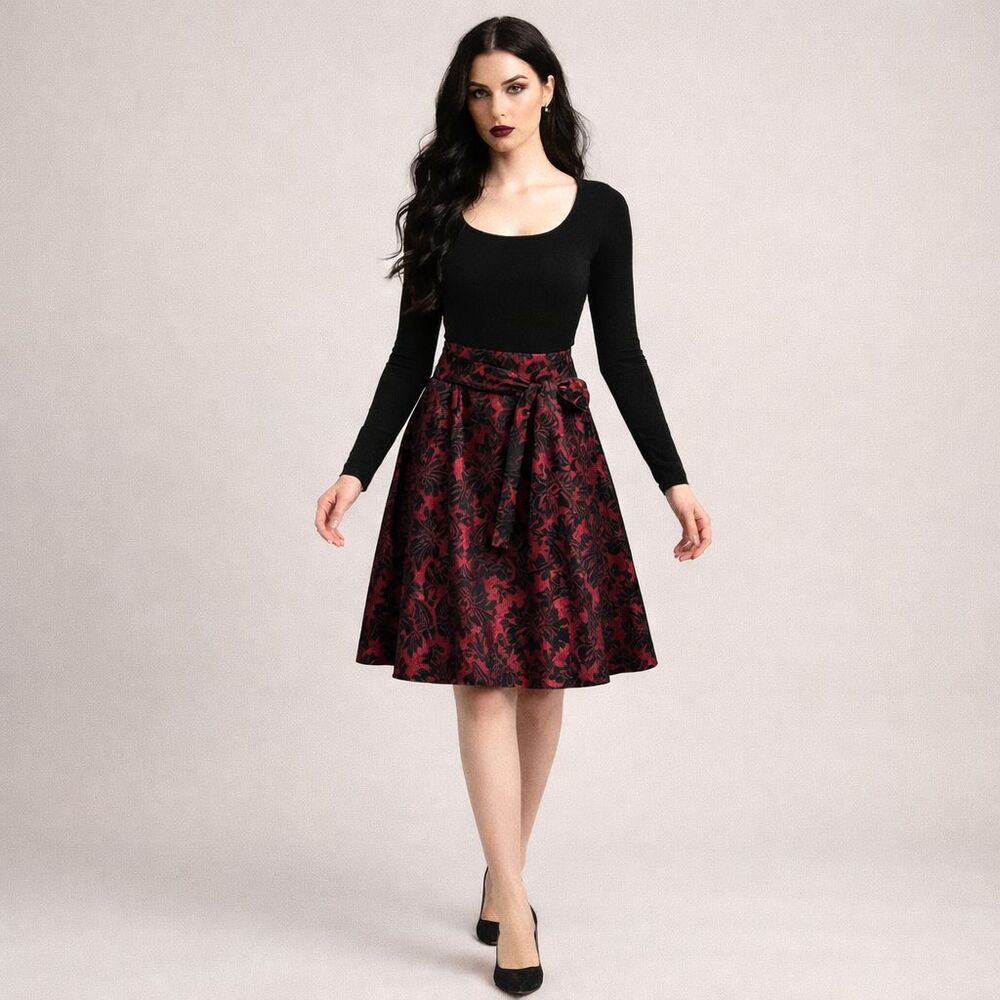 New York Co Jacquard Skirt 14 Red Black Whimsigoth Boudoir Vampy Steampunk